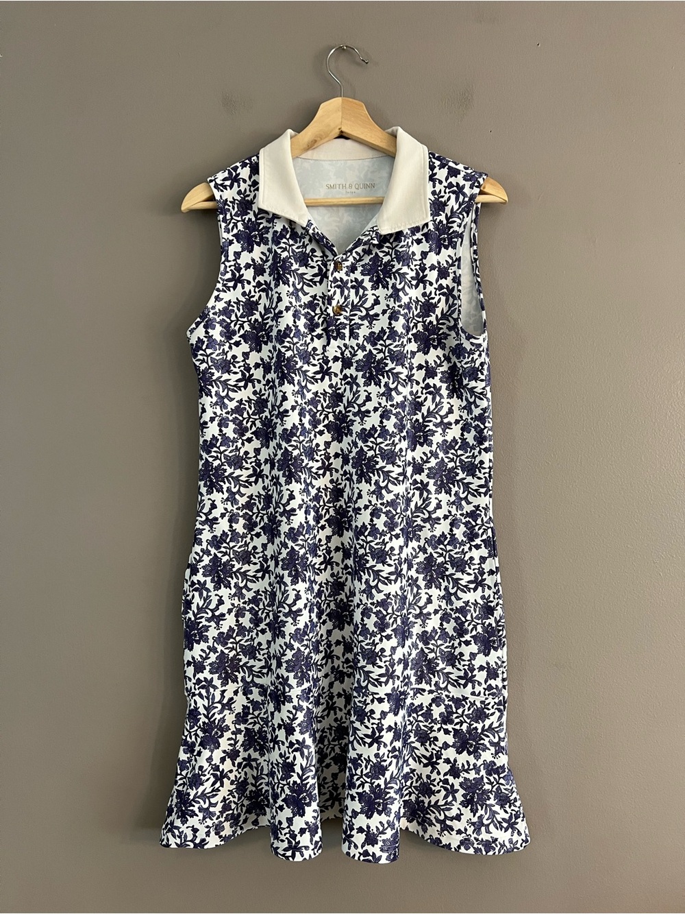 Smith & Quinn Tennis Golf Dress L Purple White Preppy Floral Sleeveless Pockets
